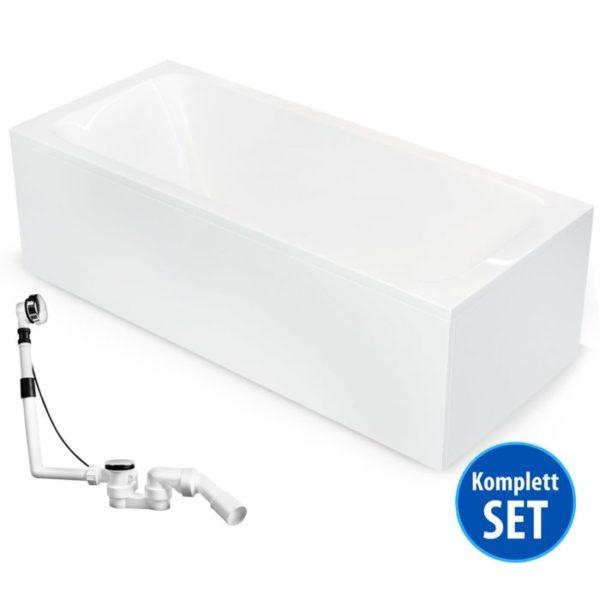 Bonn AQUADE Badewanne 170 x 70 cm Acryl-Badewanne Komplett-Set mit Schürze Untergestell Ab-Überlauf LED Beleuchtung Wanne mit optionalem Zubehör wie Nackenkissen und Wannenrandarmatur Modell