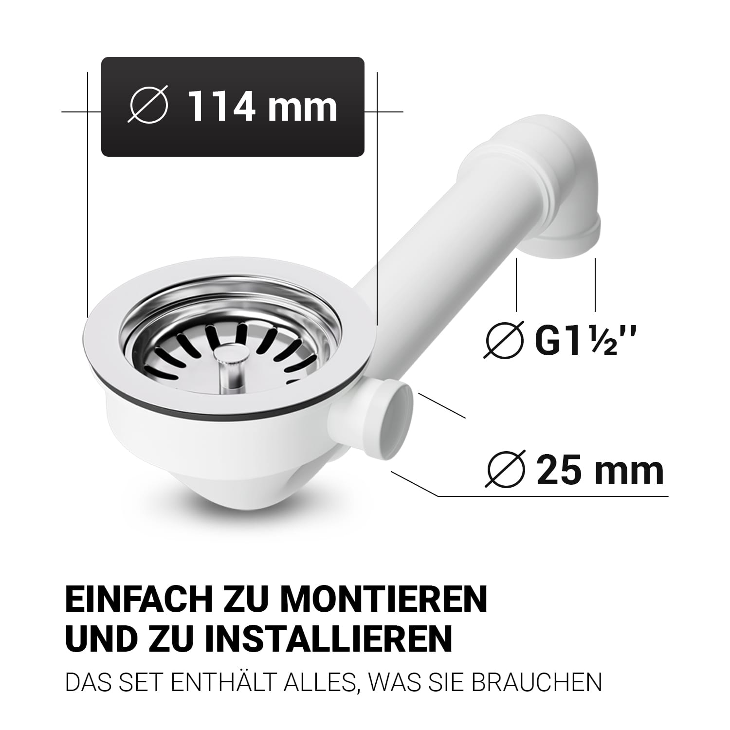 Made in Germany AQUADE Siebkorbventil Ø 144 mm mit Raumschaffer und 1 Zoll Anschluss für Überlauf Qualität
