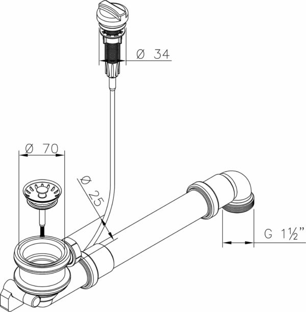 Ablaufgarnitur mit Siebkorb Ø 70 mm mit Excenterventil für Spüle