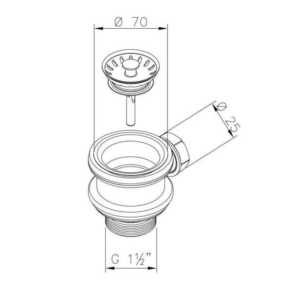 Siebkorbventil Ø 70 mm mit 1 Zoll Überlauf-Anschluss für Spüle