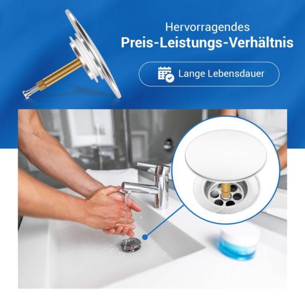 Abflussstopfen Ø 43,8 mm mit Hubstange Universal für Spüle, Waschbecken, Badewanne