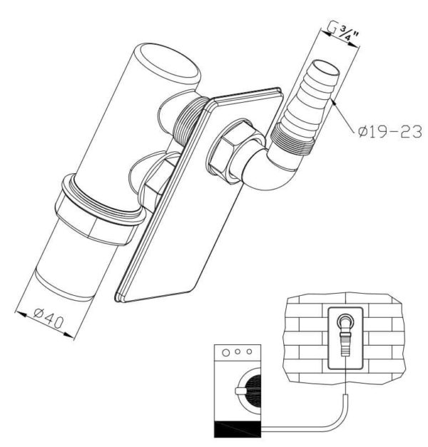 Unterputzsiphon 40mm Anschluss 19-53mm für Waschmaschine Geschirrspüler