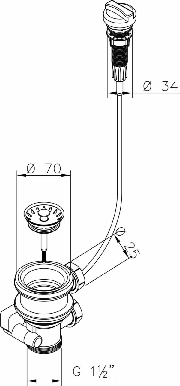 Spülenablaufgarnitur 70 mm 1 1/2 Zoll mit Raumschaffer Überlauf