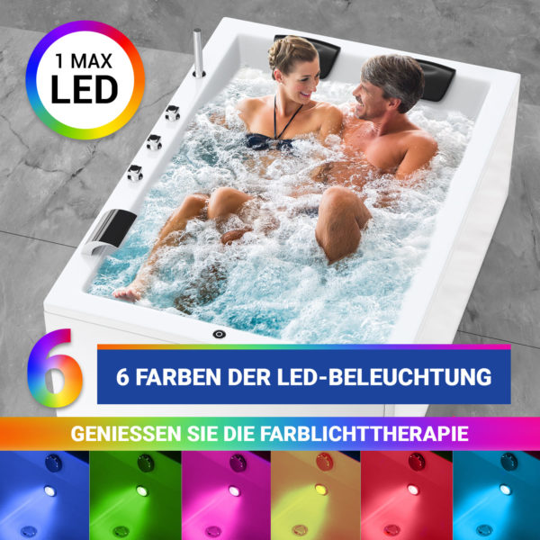 Badewanne mit Whirlpool 180x130 cm mit LED Beleuchtung